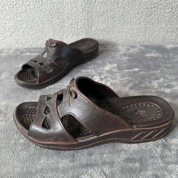 Vintage Pali Hawaii Jandals Sandals Women’s XL 9-10 Brown Made in Taiwan Boho - Picture 1 of 12